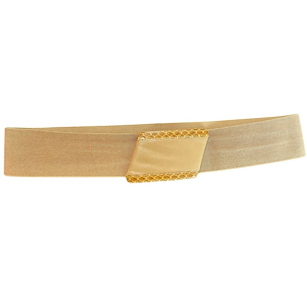 Beige Stretch Waist Belt M/L- Vintage Pearl Brand- with Snakeskin buckle accent